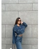 Mavi Yıkamalı Crop Ceket