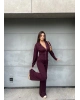 Bordo Polo Yaka Kuşaklı Fermuarlı Takım