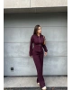 Bordo Polo Yaka Kuşaklı Fermuarlı Takım