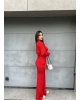 Kırmızı Polo Yaka Kuşaklı Fermuarlı Takım