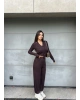 Kahverengi Jogger Pantolon Büstiyerli Hırka Takım