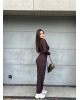 Kahverengi Jogger Pantolon Büstiyerli Hırka Takım