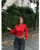 Kırmızı Bisiklet Yaka İspanyol Kol Crop Tshırt