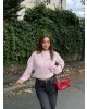 Pembe Bisiklet Yaka Crop Kazak