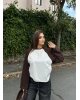 Kahverengi Çift Renk Bisiklet Yaka Sweatshırt