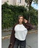 Kahverengi Çift Renk Bisiklet Yaka Sweatshırt