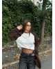 Kahverengi Çift Renk Bisiklet Yaka Sweatshırt