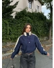 Lacivert Bej Dik Yaka Astarlı Trençkot