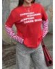 Kırmızı Kolları Çizgili Oversize Sweatshırt