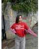 Kırmızı Kolları Çizgili Oversize Sweatshırt