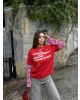 Kırmızı Kolları Çizgili Oversize Sweatshırt