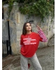 Kırmızı Kolları Çizgili Oversize Sweatshırt