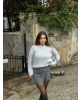 Gri Bisiklet Yaka Crop Kazak