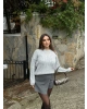 Gri Bisiklet Yaka Crop Kazak
