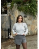 Gri Bisiklet Yaka Crop Kazak