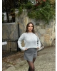 Gri Bisiklet Yaka Crop Kazak