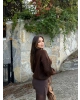 Kahverengi Bisiklet Yaka Crop Kazak