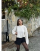 Ekru Bisiklet Yaka Crop Kazak