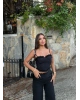 Siyah Tül Detay Balenli Bralet