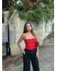 Kırmızı Tül Detay Balenli Bralet
