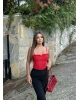 Kırmızı Tül Detay Balenli Bralet