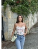 Ekru Desenli Tül Detay Balenli Bralet