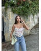 Ekru Desenli Tül Detay Balenli Bralet