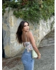 Ekru Desenli Tül Detay Balenli Bralet