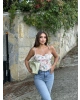Ekru Desenli Tül Detay Balenli Bralet
