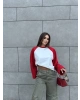 Kırmızı Çift Renk Bisiklet Yaka Sweatshırt