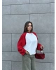 Kırmızı Çift Renk Bisiklet Yaka Sweatshırt