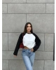 Siyah Çift Renk Bisiklet Yaka Sweatshırt