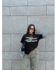 Siyah Kolları Çizgili Oversize Sweatshırt