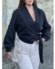 Siyah Kemerli Crop Trenç Ceket