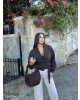 Kahverengi Kemerli Crop Trenç Ceket