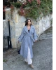 Beyaz Çizgili Msmo Kumaş Kuşaklı Kaban