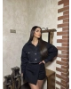 Siyah Taşlı Crop Kot Ceket