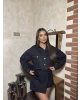 Siyah Taşlı Crop Kot Ceket