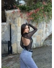 Siyah Damla Dekolteli Astarlı Bodysuit