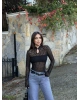 Siyah Damla Dekolteli Astarlı Bodysuit