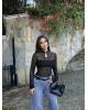 Siyah Damla Dekolteli Astarlı Bodysuit