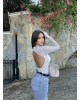 Beyaz Damla Dekolteli Astarlı Bodysuit