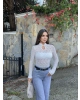 Beyaz Damla Dekolteli Astarlı Bodysuit