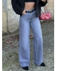 Gri Kemerli Wide Leg Jean