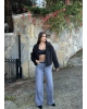 Gri Kemerli Wide Leg Jean