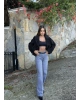 Gri Kemerli Wide Leg Jean