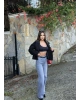Gri Kemerli Wide Leg Jean