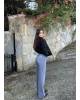 Gri Kemerli Wide Leg Jean