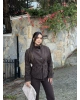 Kahverengi Mini Kareli Dik Yaka Kaşe Kaban