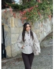 Bej Mini Kareli Dik Yaka Kaşe Kaban